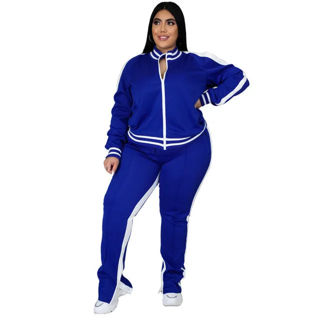 Plus Size Striped 2 Piece Tracksuit Outfit Set
