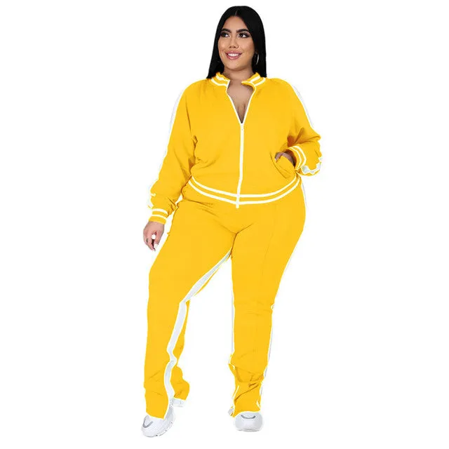 Plus Size Striped 2 Piece Tracksuit Outfit Set