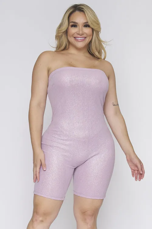 Plus Size Superstar Shimmer Strapless Biker Short Romper (LP10315)