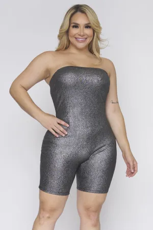 Plus Size Superstar Shimmer Strapless Biker Short Romper (LP10315)