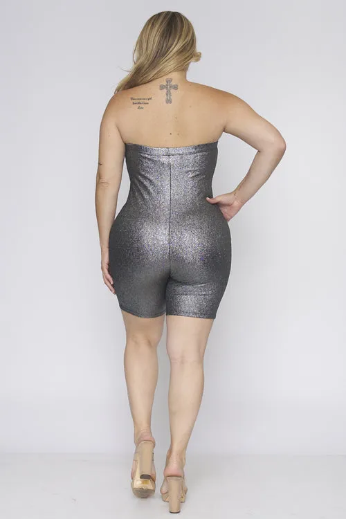 Plus Size Superstar Shimmer Strapless Biker Short Romper (LP10315)
