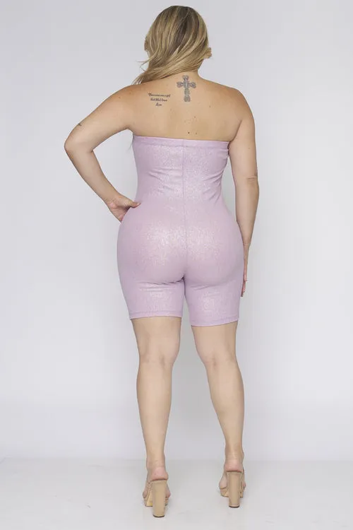 Plus Size Superstar Shimmer Strapless Biker Short Romper (LP10315)