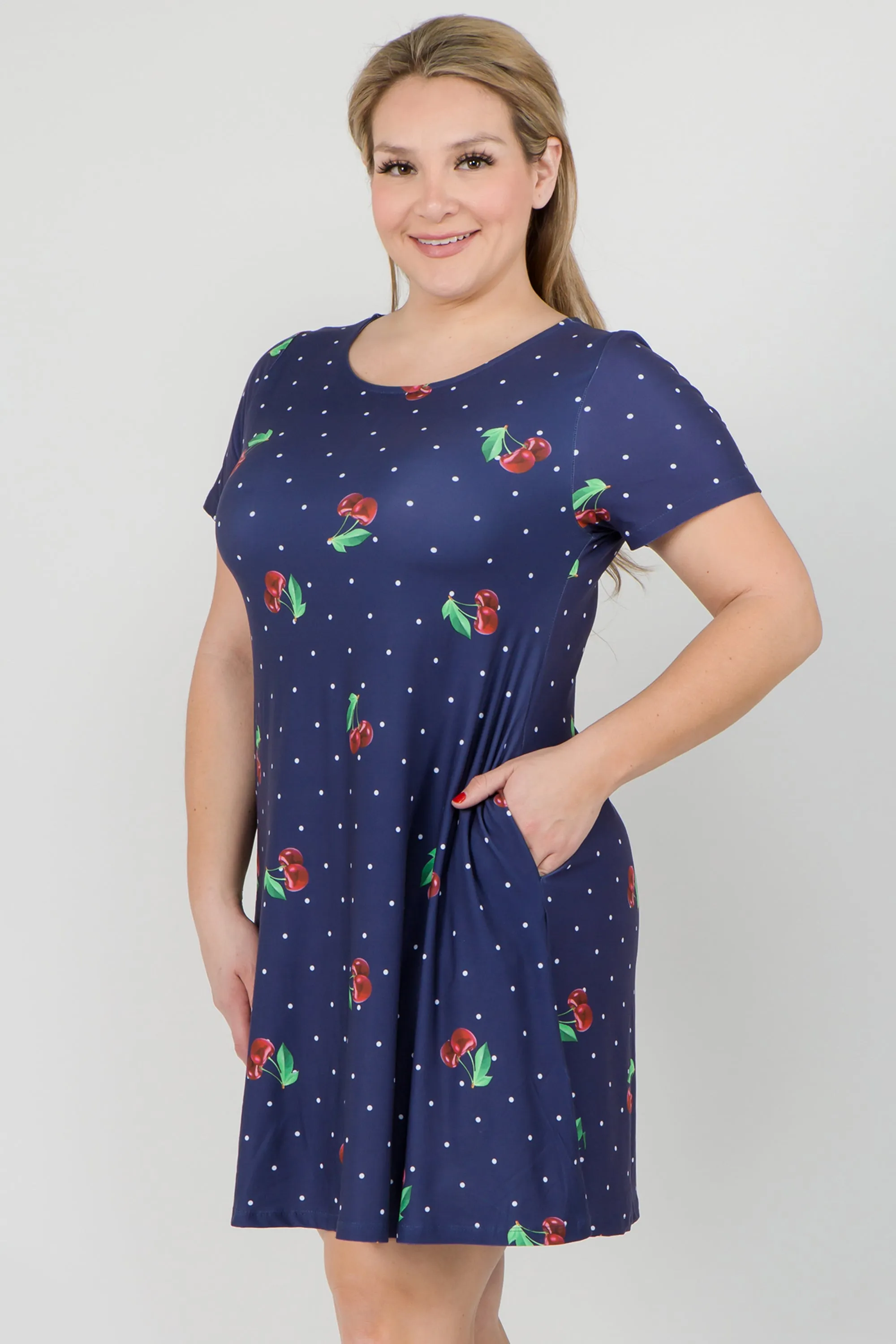 Plus Size Sweet Summer Cherry Print Dress
