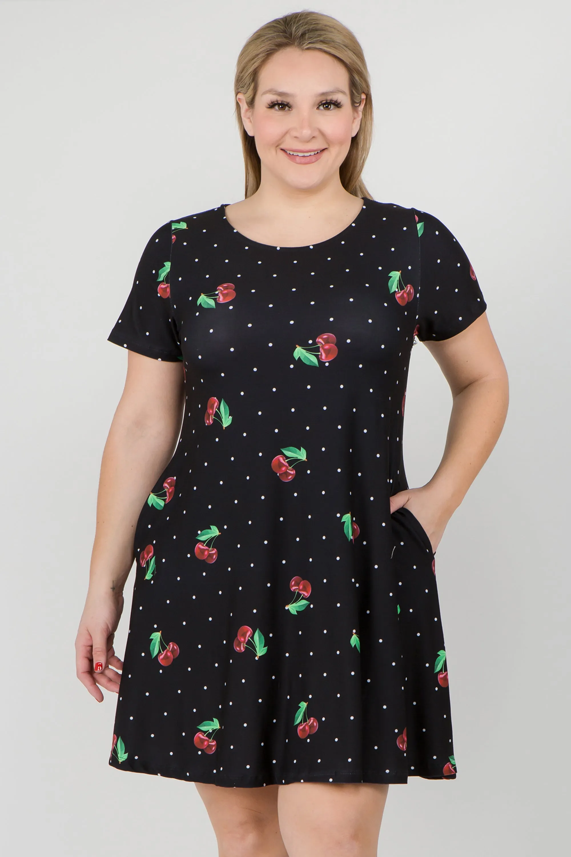 Plus Size Sweet Summer Cherry Print Dress
