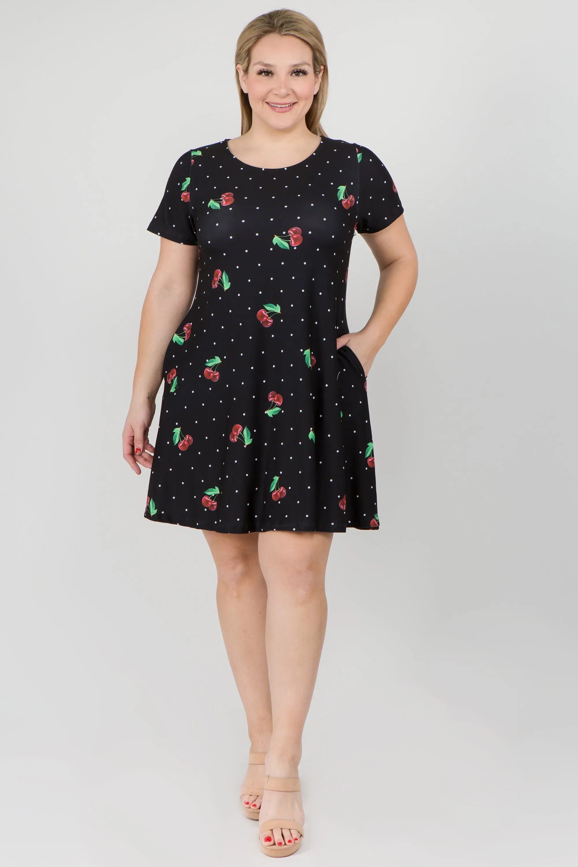 Plus Size Sweet Summer Cherry Print Dress