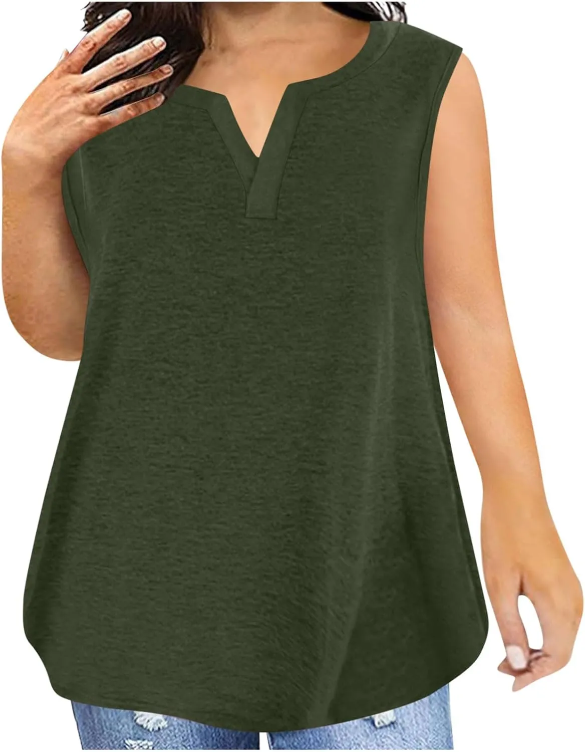 Plus Size Tank Tops for Women Cute V Neck Sleeveless Shirts Trendy Summer Oversized Blouses Casual Loose Fit Tunics