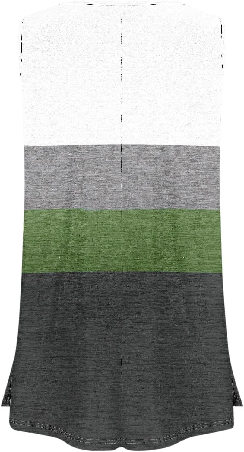 Plus Size Tank Tops for Women Dressy Loose Fit Colorblock Sleeveless Long Shirt Casual Fashion Summer Tunic Tanks