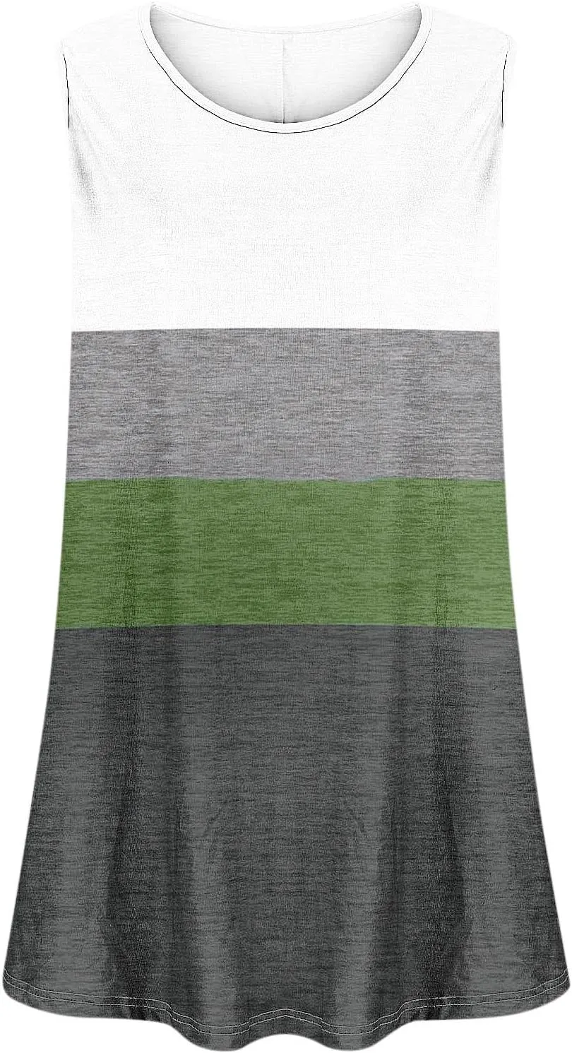 Plus Size Tank Tops for Women Dressy Loose Fit Colorblock Sleeveless Long Shirt Casual Fashion Summer Tunic Tanks