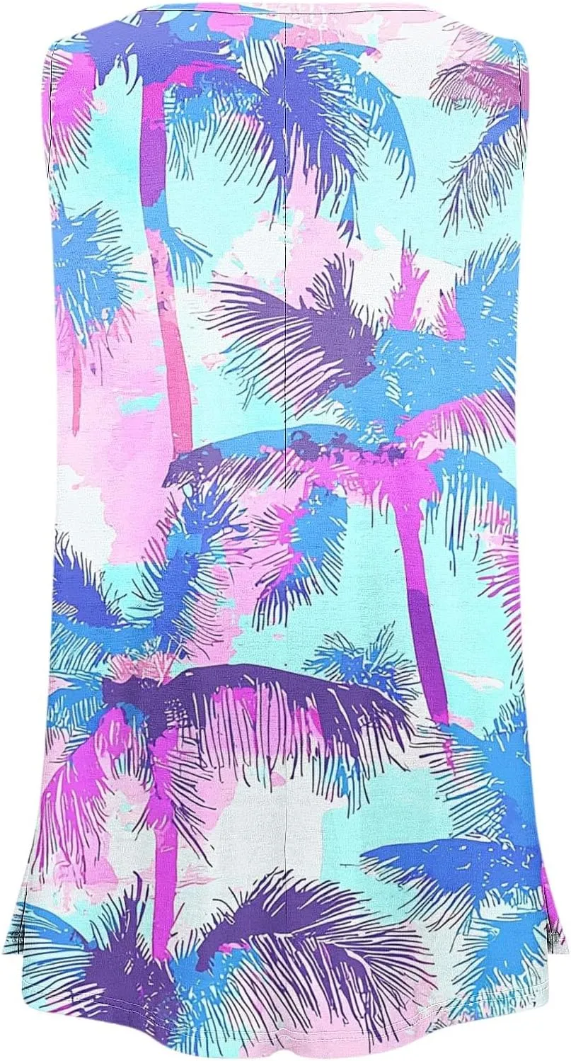 Plus Size Tank Tops Women Sunshine Graphic Sleeveless Vintage Travel Vacation Tops Summer Beach Shirts Hide Belly Tees