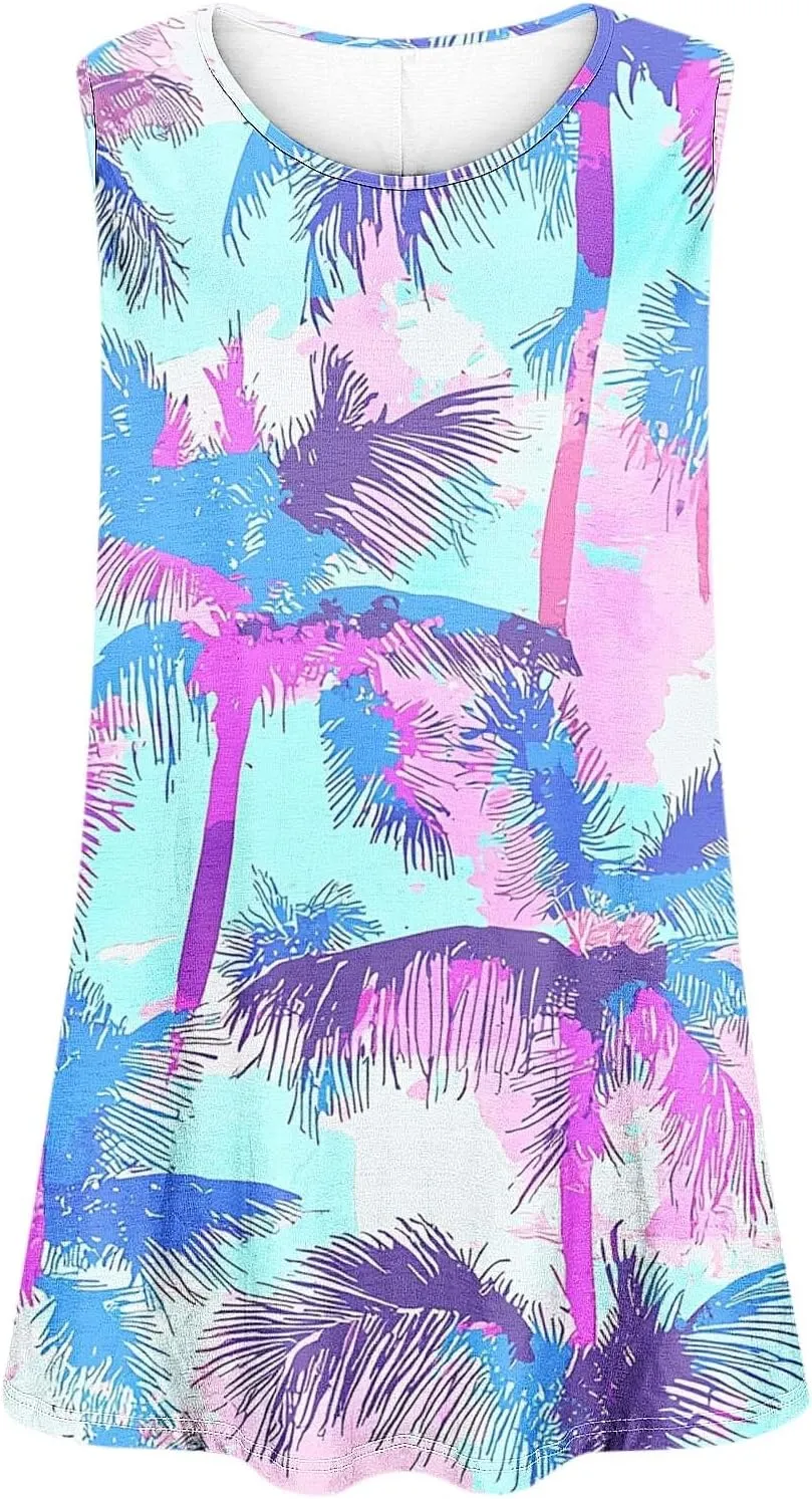 Plus Size Tank Tops Women Sunshine Graphic Sleeveless Vintage Travel Vacation Tops Summer Beach Shirts Hide Belly Tees