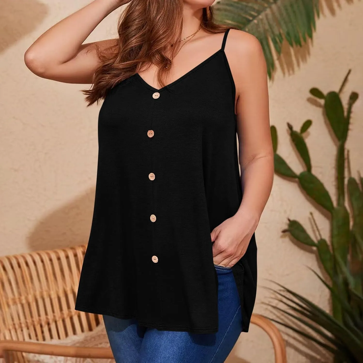 Plus Size Tank Tops Womens Trendy V Neck Cami Shirts Casual Sleeveless Tee Blouses Cute Clothes Loose Fit Flowy Tunics