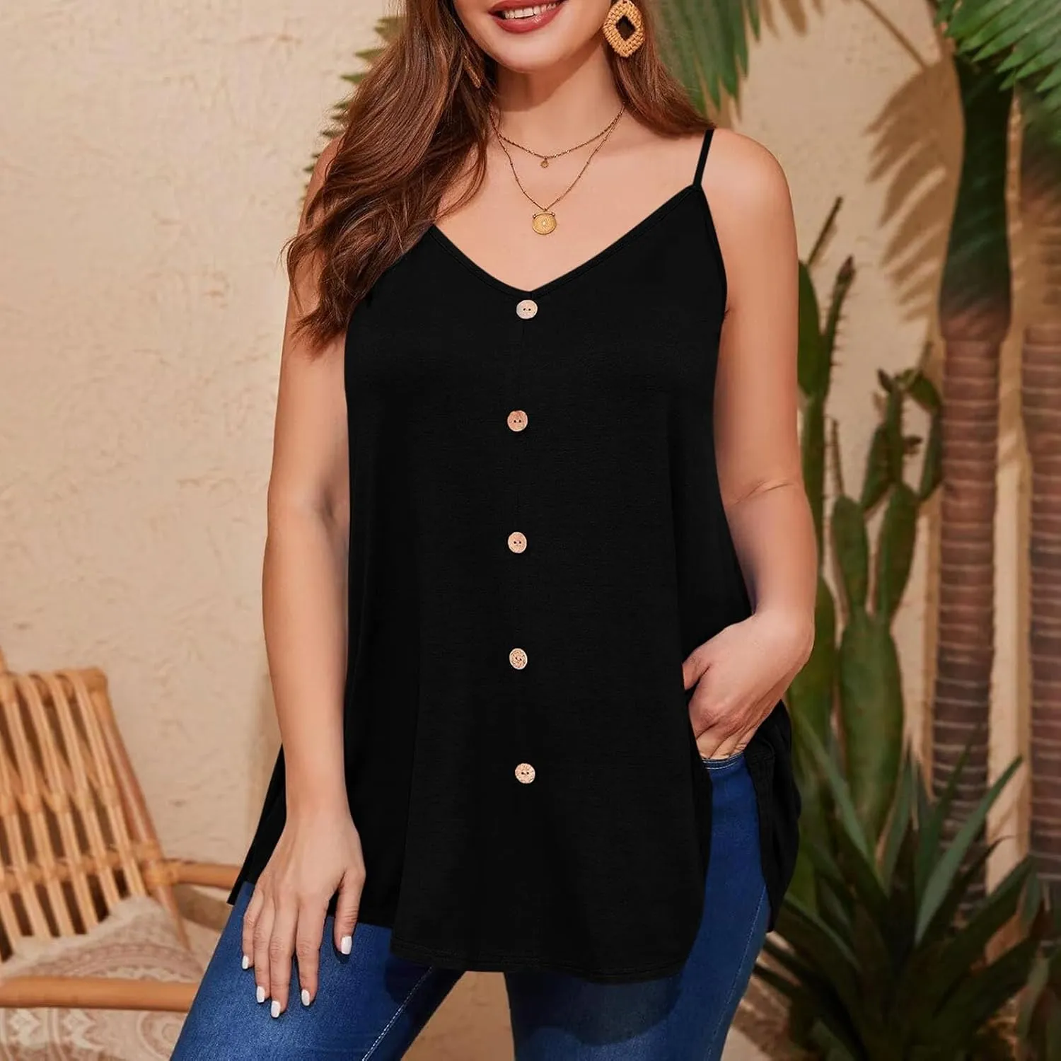 Plus Size Tank Tops Womens Trendy V Neck Cami Shirts Casual Sleeveless Tee Blouses Cute Clothes Loose Fit Flowy Tunics