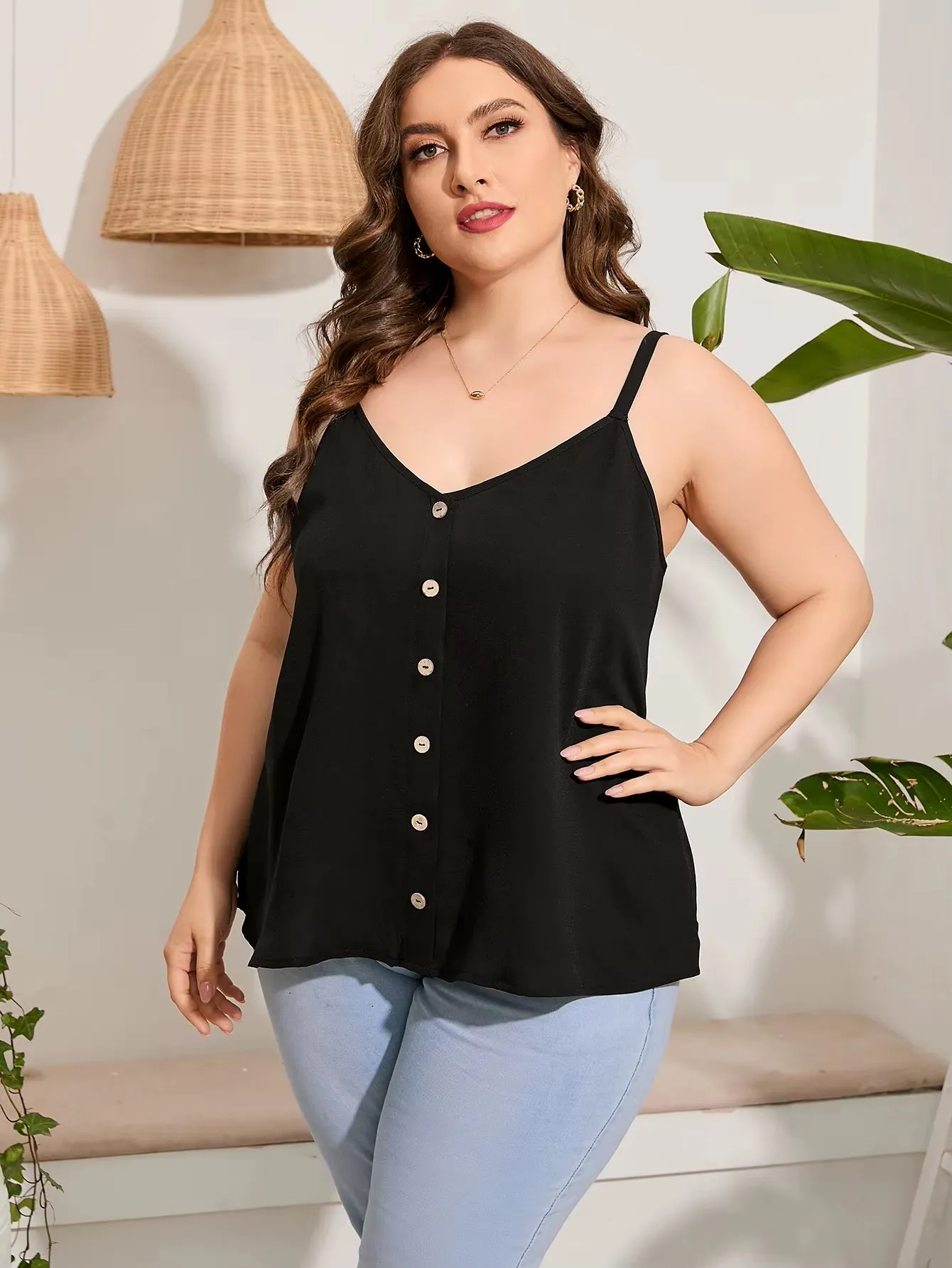 Plus Size Top for Women 2024 Summer Sleeveless Strap Tank Top Black Tunic T-Shirt Big Large Curvy Size Women Clothing