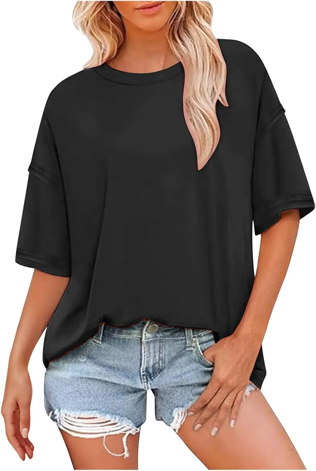 Plus Size Tops for Women Dressy Short Sleeve Split Oversized T-Shirts Casual Oversized Round Neck Tunic Shirt S-2XL