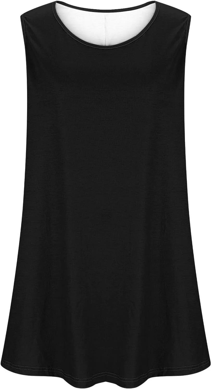 Plus Size Womens Tank Tops Round Neck Loose Fitting Sleeveless Tshirts Pleated Summer Flowy Maternity Tunic Top