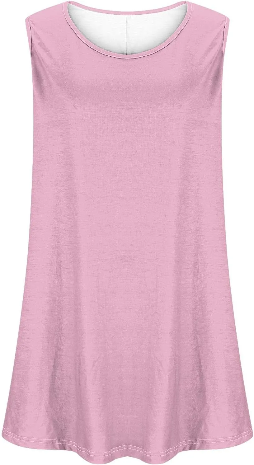 Plus Size Womens Tank Tops Round Neck Loose Fitting Sleeveless Tshirts Pleated Summer Flowy Maternity Tunic Top
