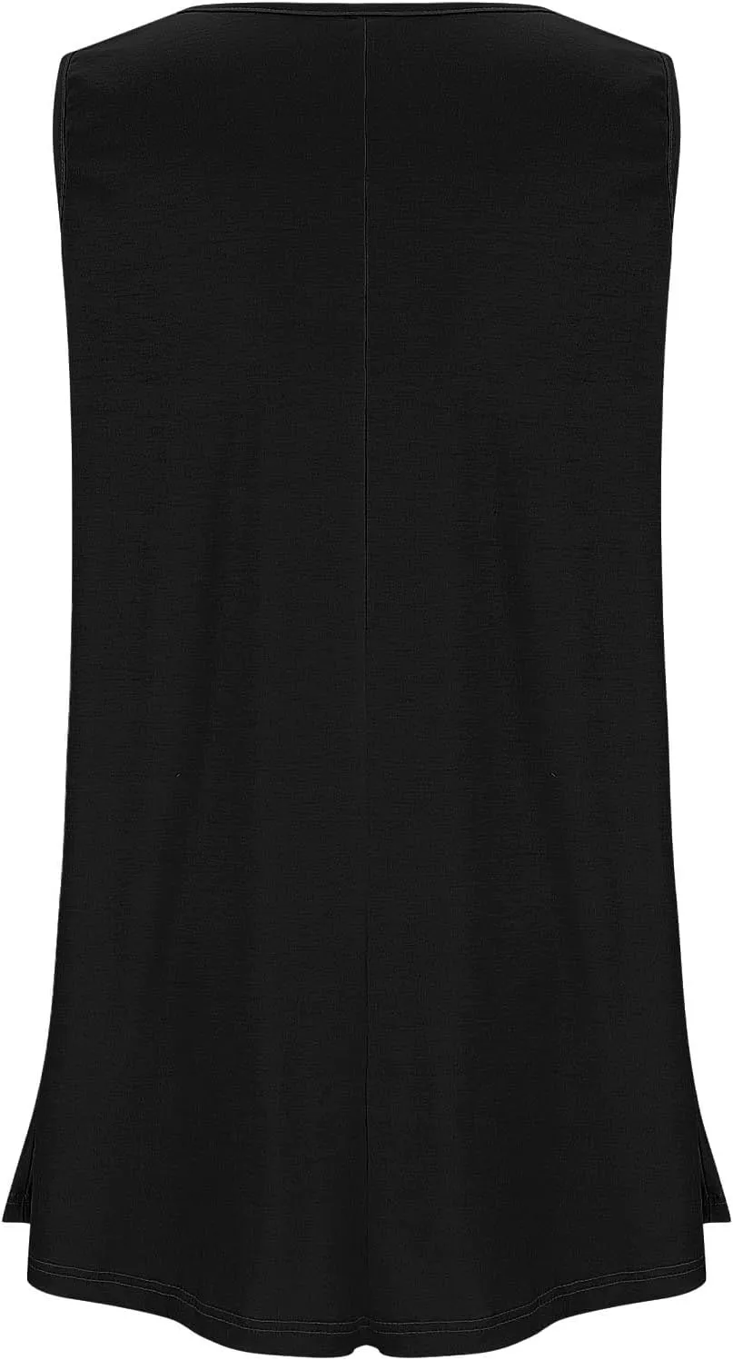 Plus Size Womens Tank Tops Round Neck Loose Fitting Sleeveless Tshirts Pleated Summer Flowy Maternity Tunic Top