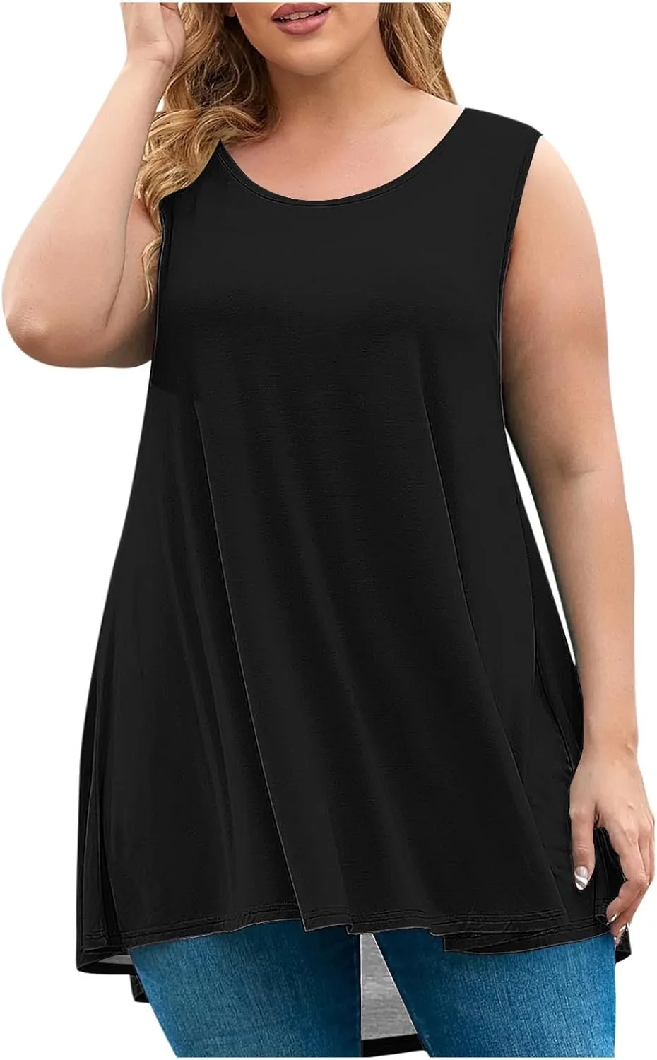 Plus Size Womens Tank Tops Round Neck Loose Fitting Sleeveless Tshirts Pleated Summer Flowy Maternity Tunic Top