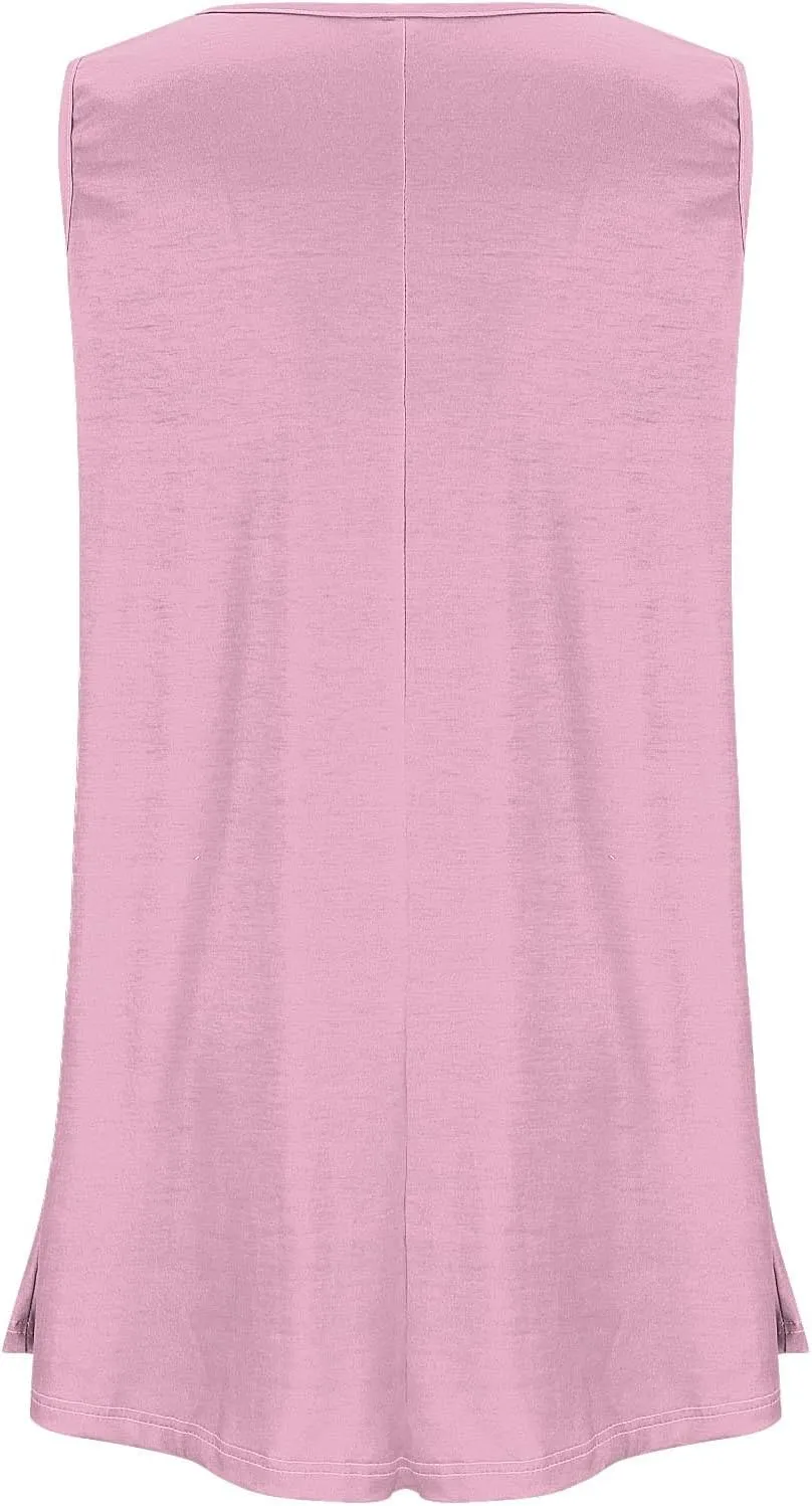 Plus Size Womens Tank Tops Round Neck Loose Fitting Sleeveless Tshirts Pleated Summer Flowy Maternity Tunic Top