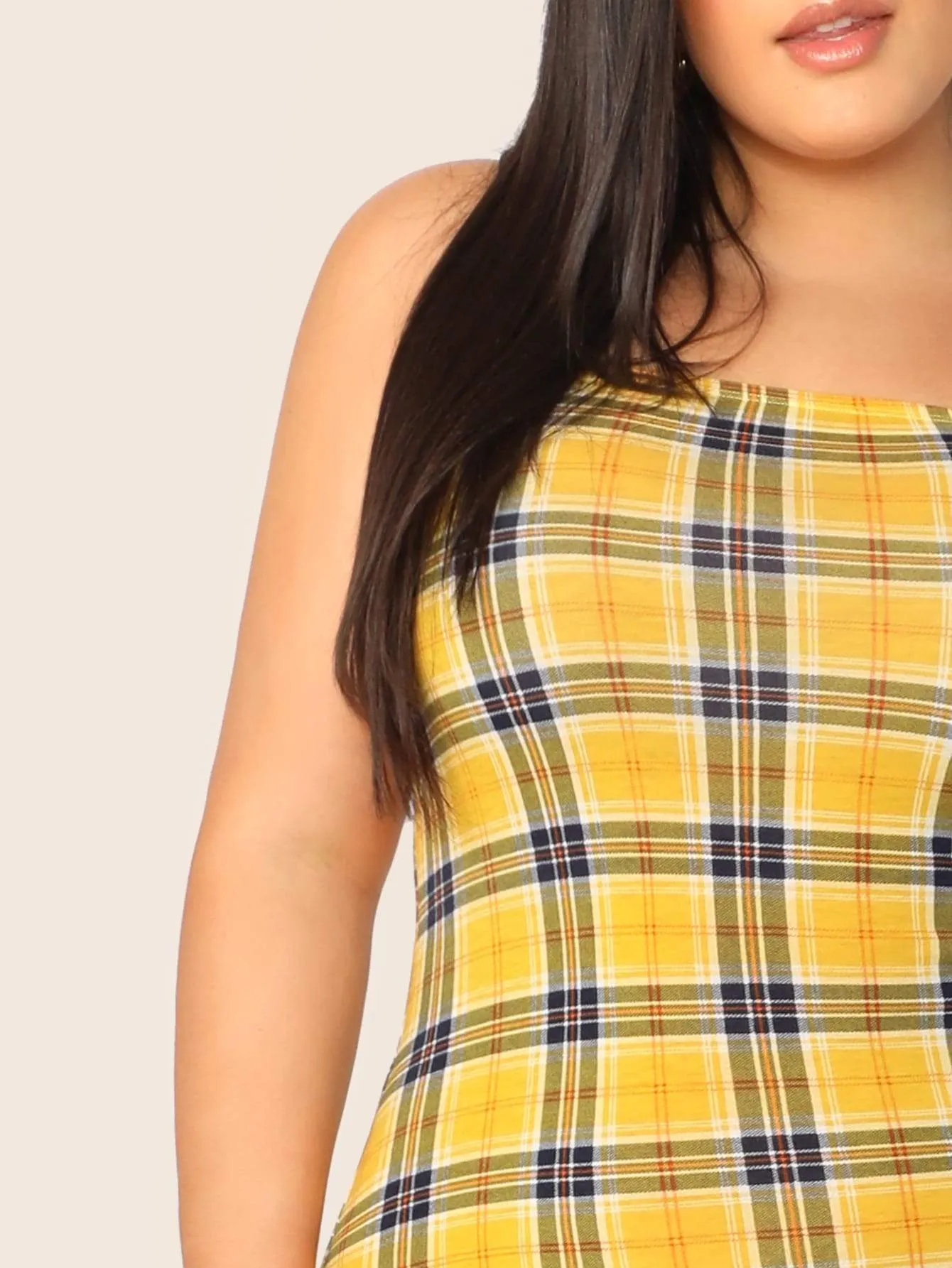  Plus Tartan Print Bodycon Cami Dress