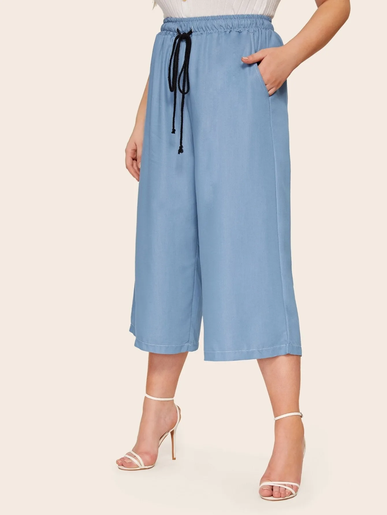 Plus Wide Leg Drawstring Waist Jeans
