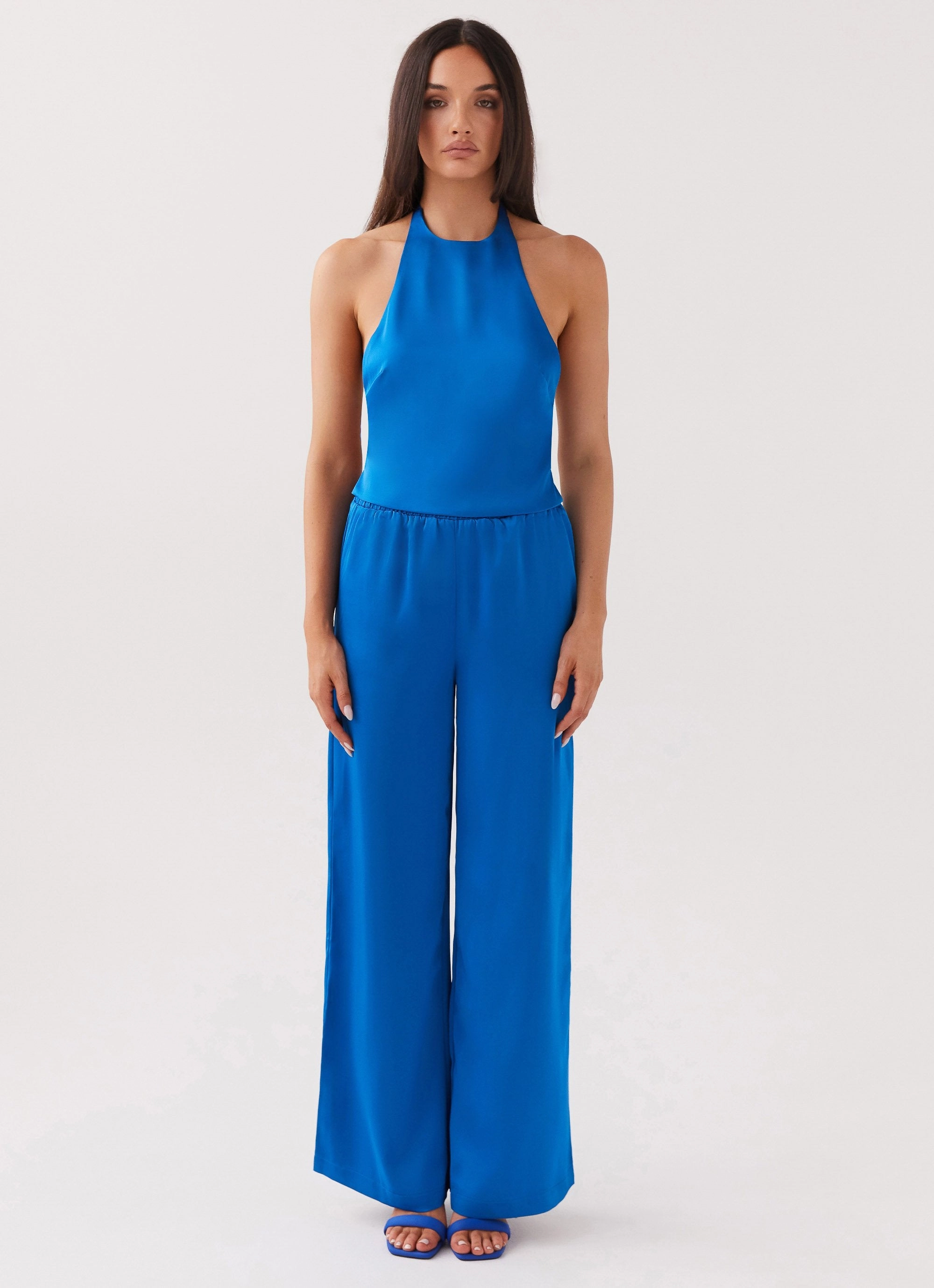 Sleeveless Top Bree Satin Halterneck Top - Cobalt