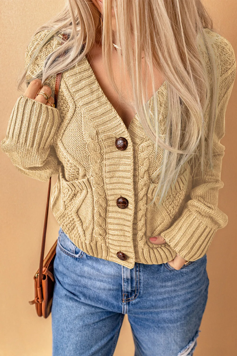 Pockets Buttons Textured Cardigan