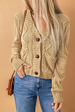 Pockets Buttons Textured Cardigan