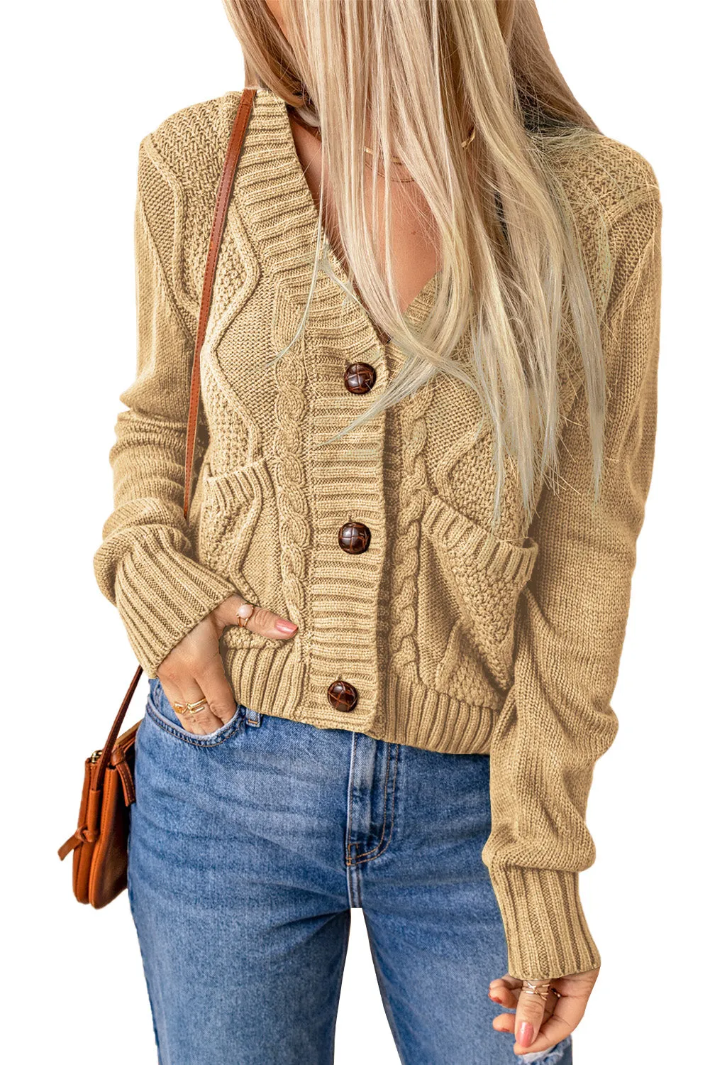 Pockets Buttons Textured Cardigan
