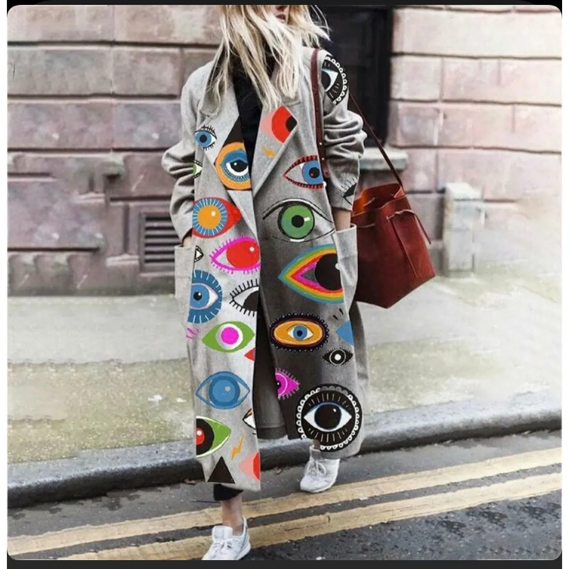 Pockets Fashion Print Long Coat