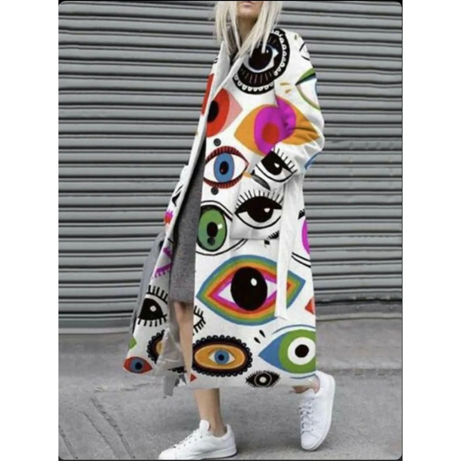 Pockets Fashion Print Long Coat