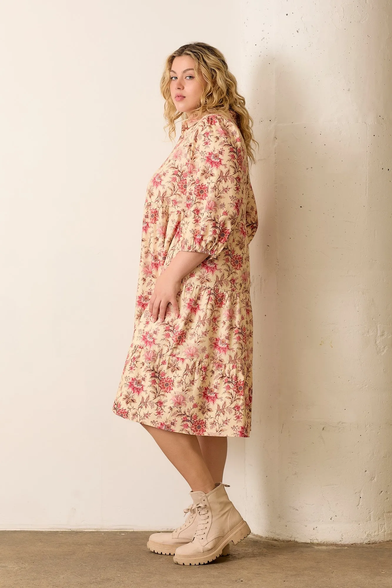 Polagram Mixed Floral Print Dress in Cream Multi