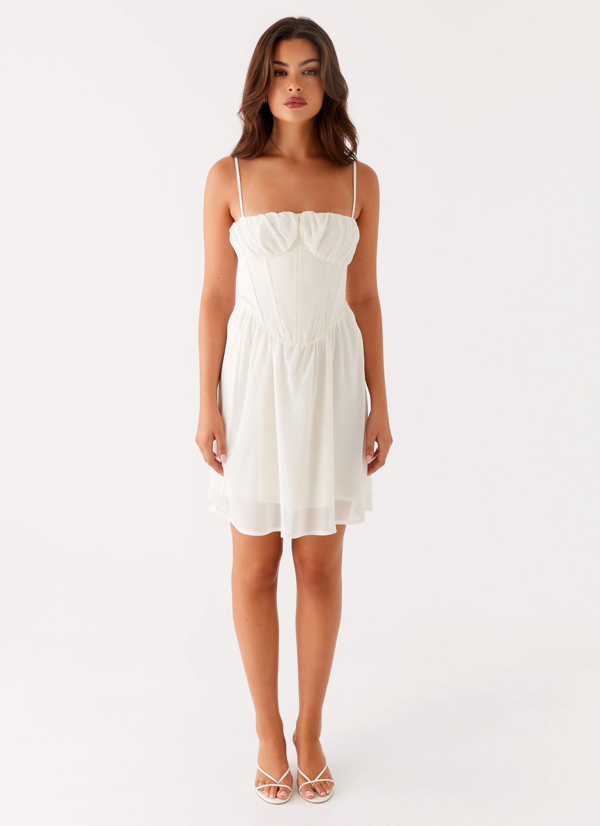 Harmony Mini Dress - Ivory Draped-Style Zip Closure