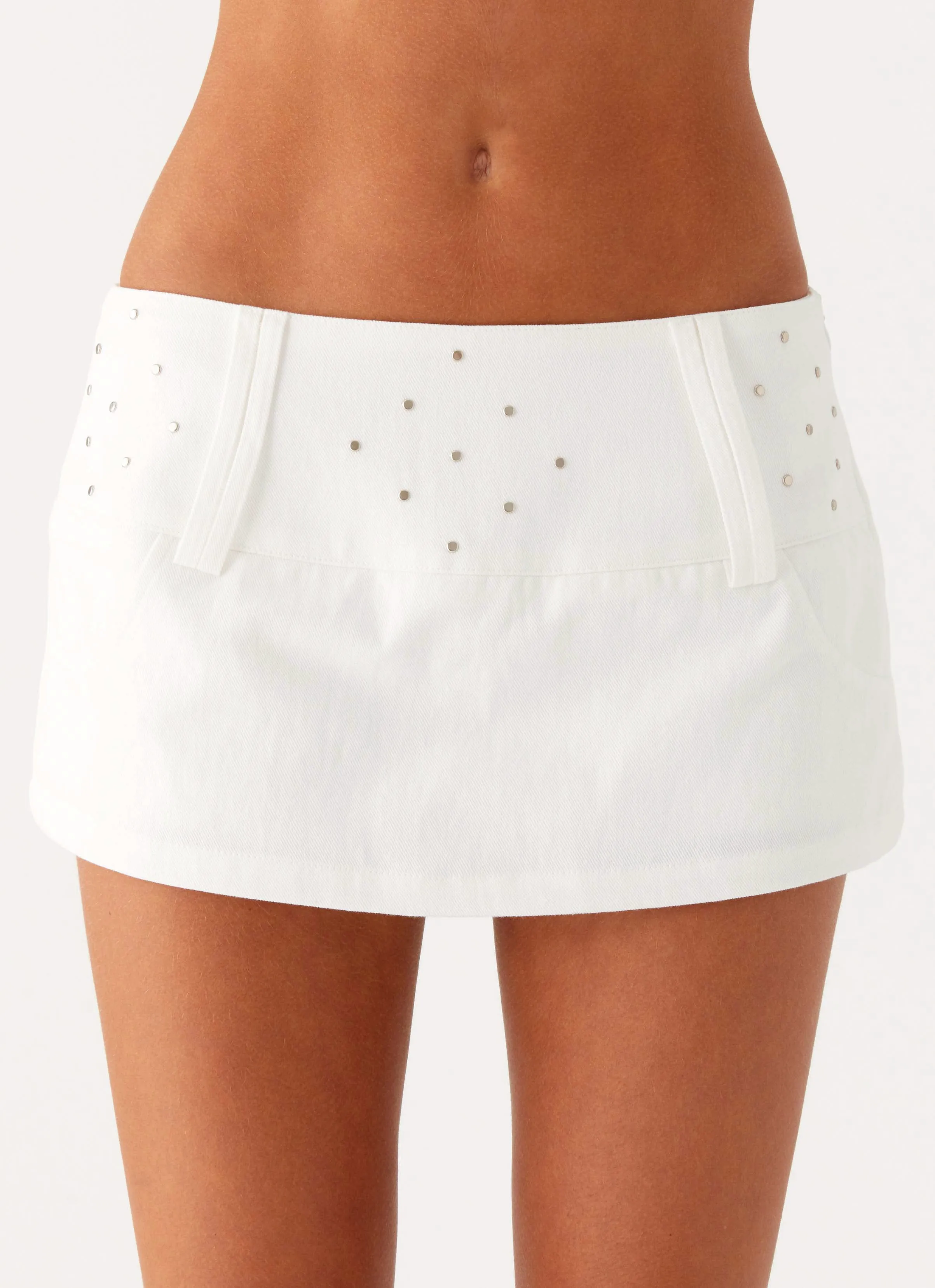 Hot Shot Studded Denim Mini Skort - White Easy Fit Pastel tone