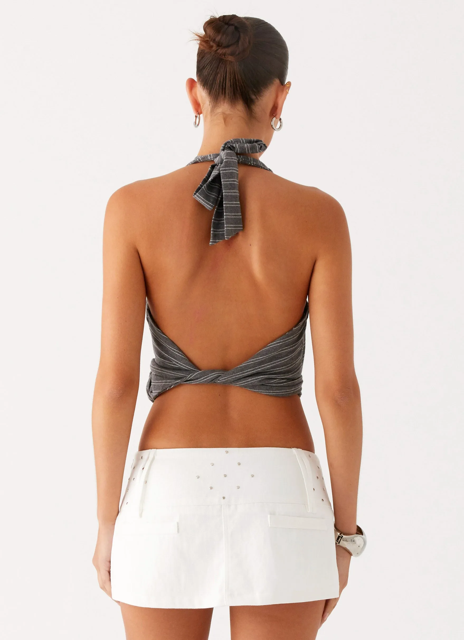 Polka Dot Hot Shot Studded Denim Mini Skort - White