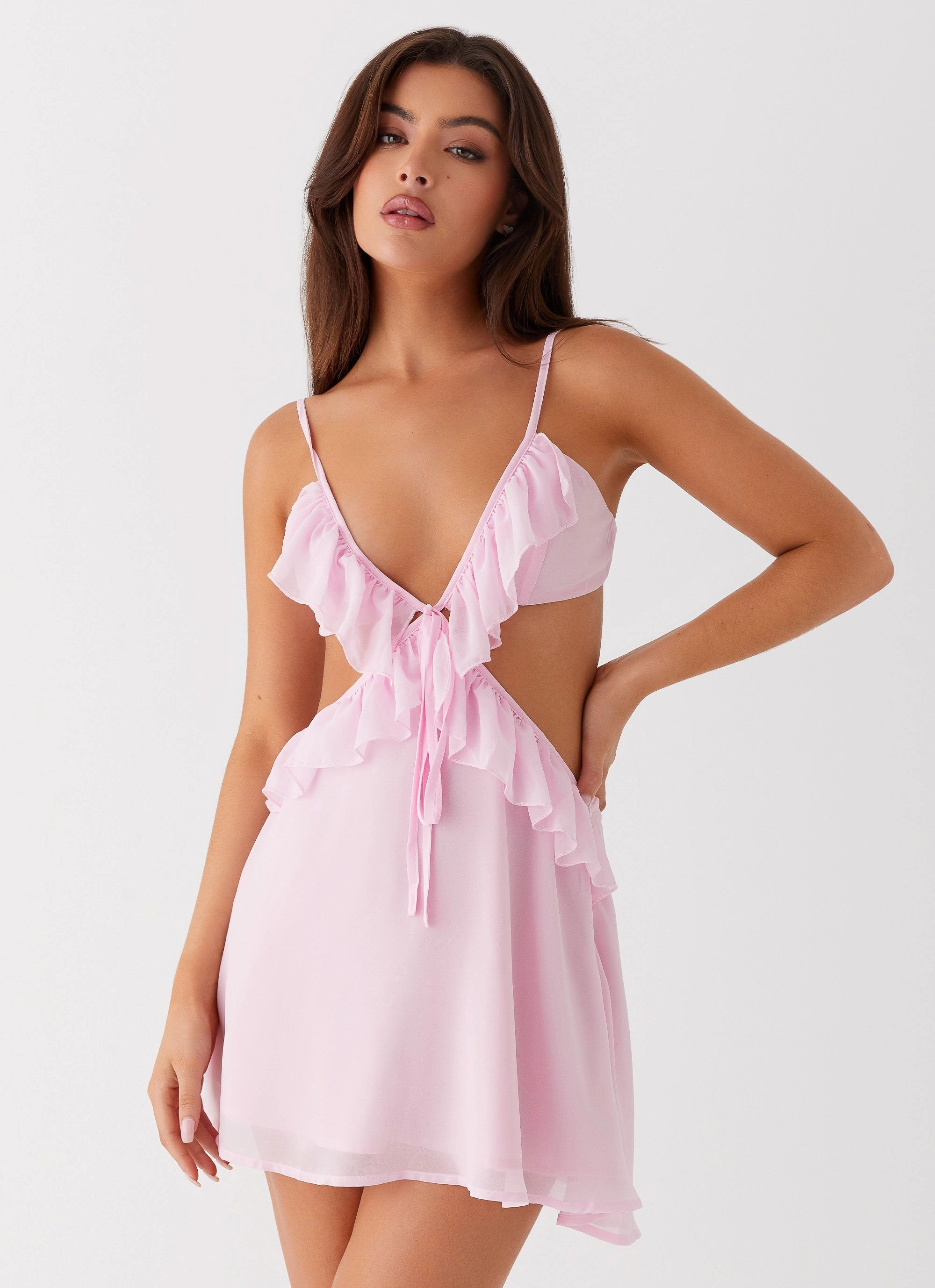 Baby-Shower Pure Elegance Polly Ruffle Mini Dress - Pink