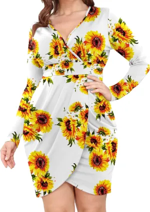 POSESHE Womens Plus Size Dresses Short Sleeve Wrap V-Neck Sundress Casual Summer Wedding Guest Cocktail Dress with Pockets