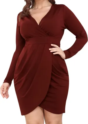 POSESHE Womens Plus Size Dresses Short Sleeve Wrap V-Neck Sundress Casual Summer Wedding Guest Cocktail Dress with Pockets