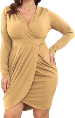 POSESHE Womens Plus Size Dresses Short Sleeve Wrap V-Neck Sundress Casual Summer Wedding Guest Cocktail Dress with Pockets