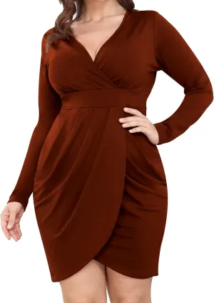 POSESHE Womens Plus Size Dresses Short Sleeve Wrap V-Neck Sundress Casual Summer Wedding Guest Cocktail Dress with Pockets
