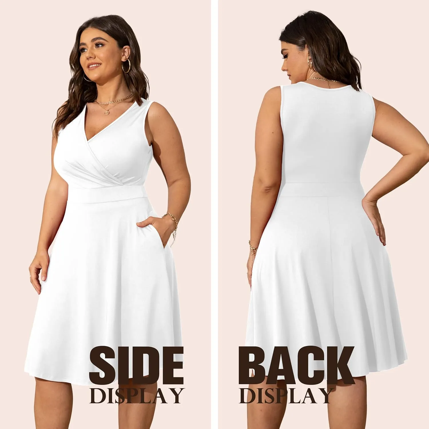 POSESHE Womens Plus Size Dresses Sleeveless Wrap V-Neck Sundress Casual Summer Wedding Guest Cocktail Dress with Pockets