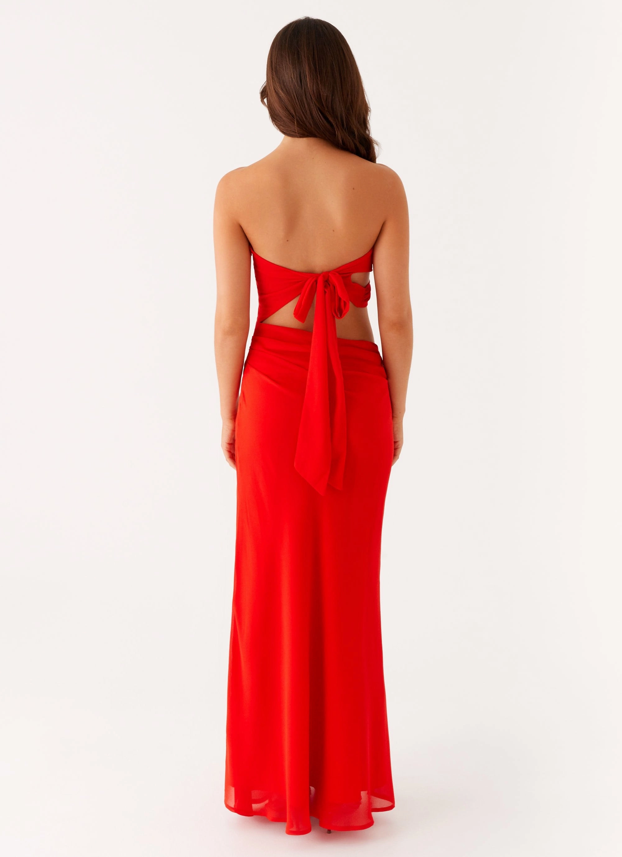 Carla Maxi Dress - Red Bold Pattern Satin-Edge