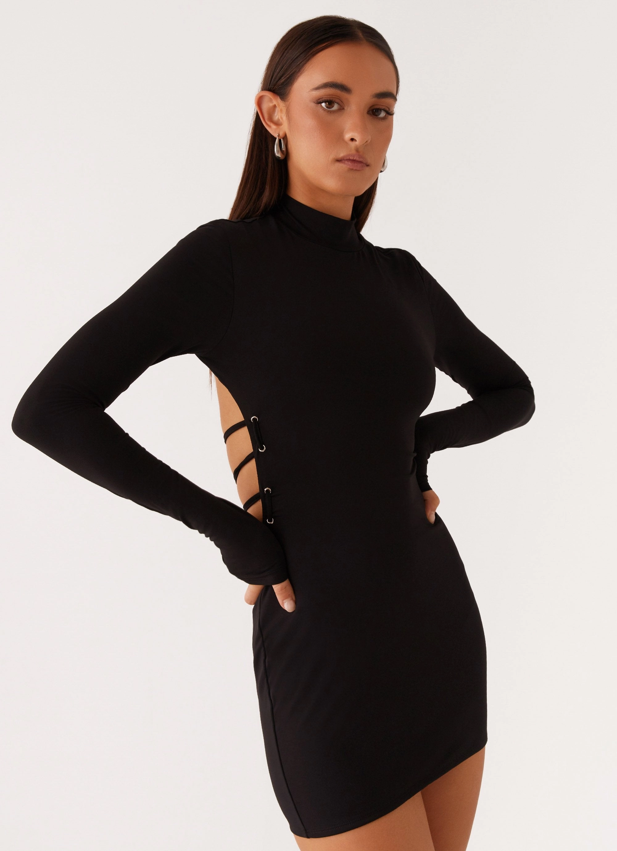 Playful Cut Love Blend Raven Long Sleeve Mini Dress - Black