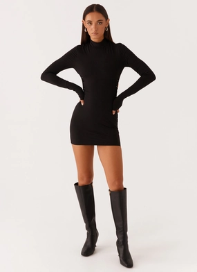Practical clothing Raven Long Sleeve Mini Dress - Black Subtle design Raven Long Sleeve Mini Dress - Black
