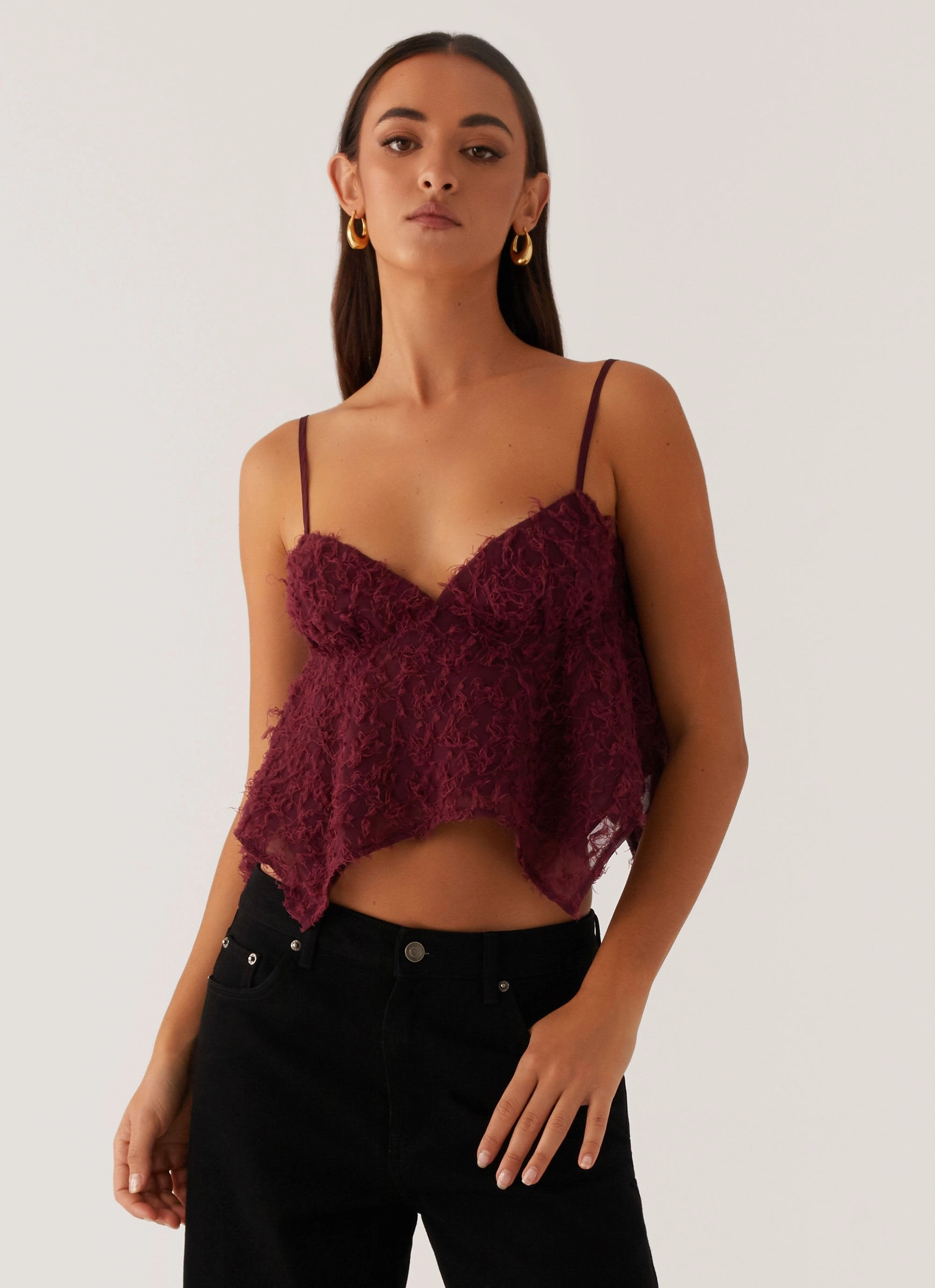 Katya Asymmetric Top - Maroon Flattering Drape