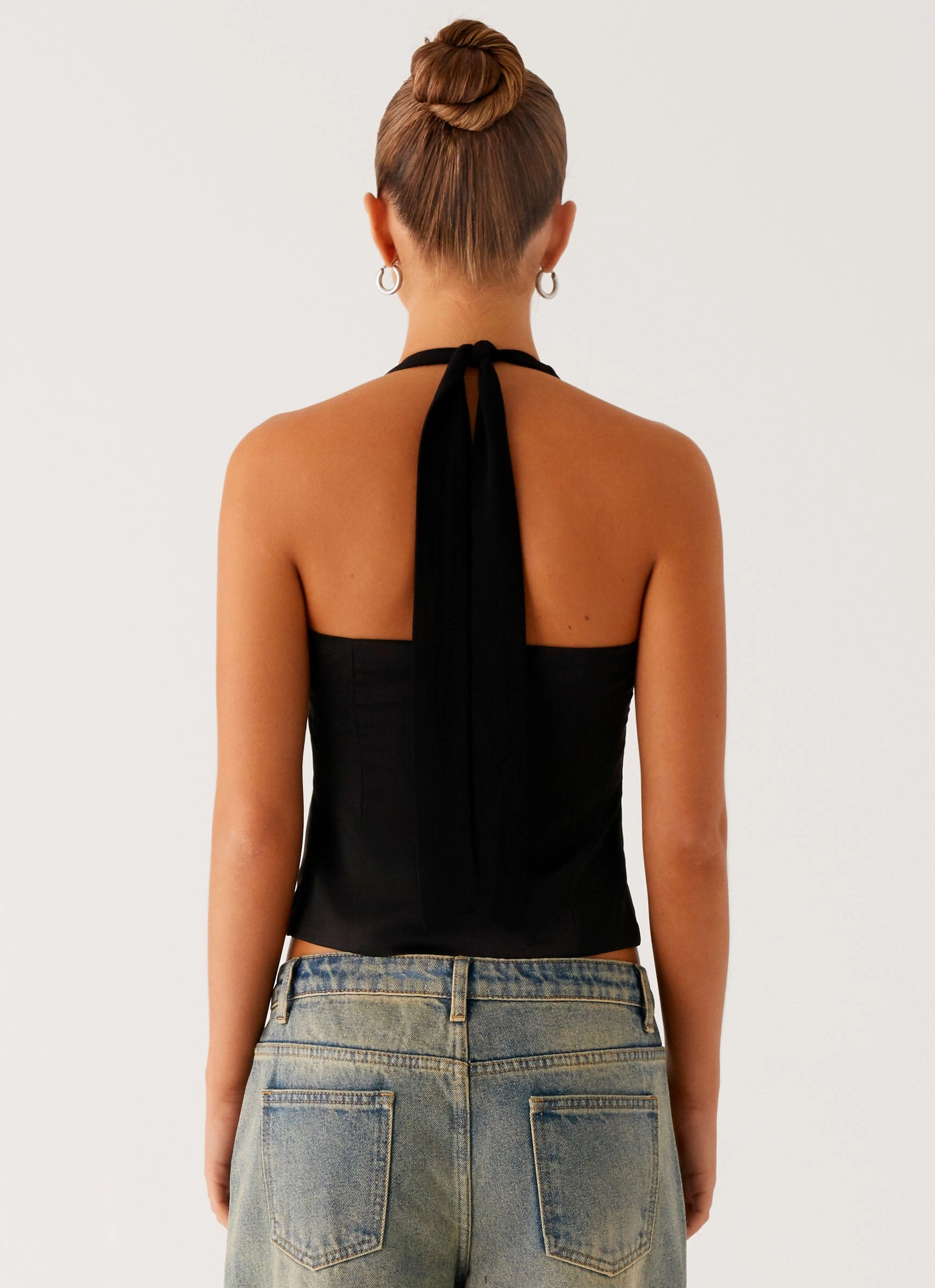 Lets Pretend Halterneck Top - Black High Neckline Structure