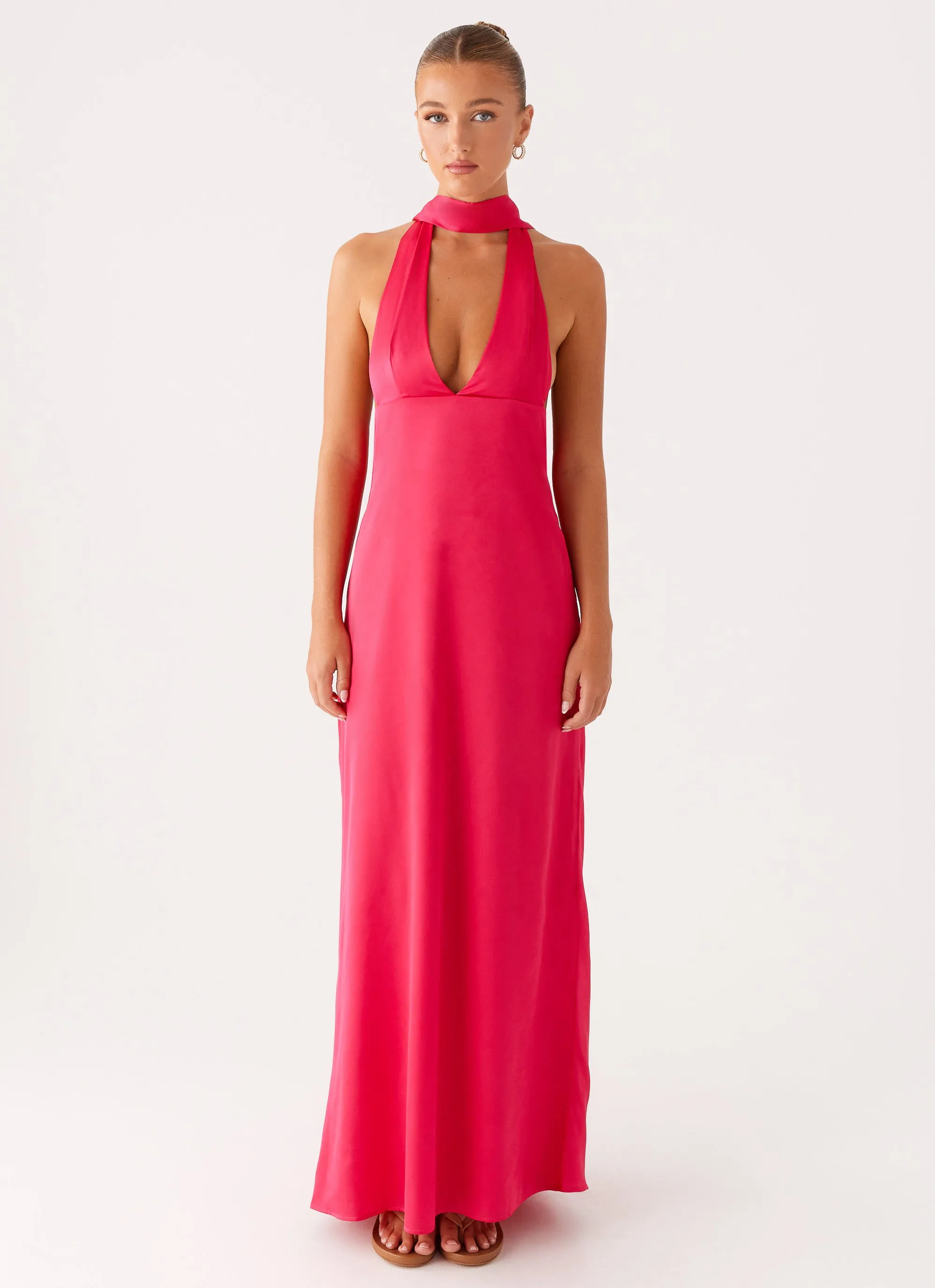 Workwear Essential Alicia Satin Halter Maxi Dress - Fuchsia