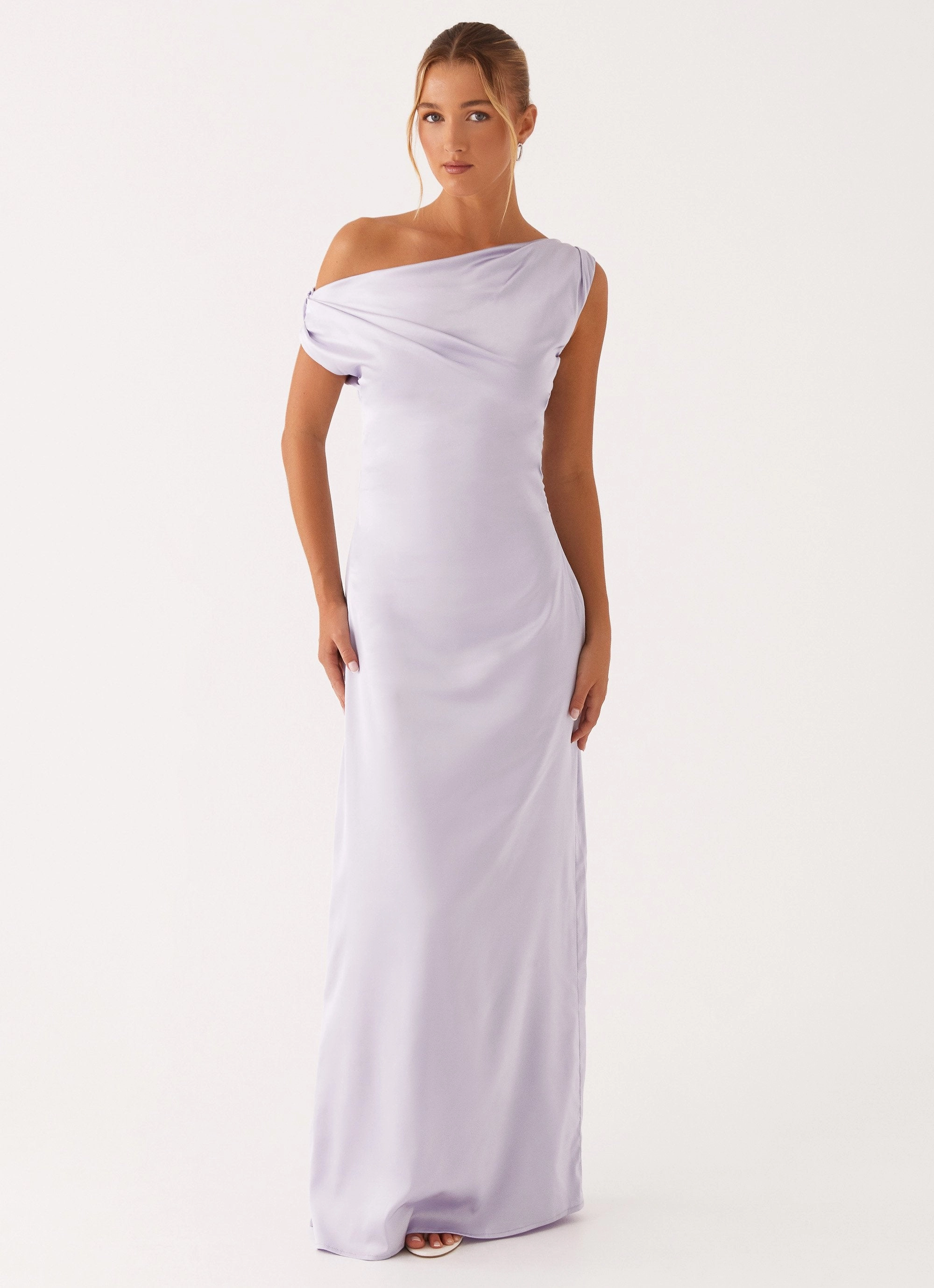 Subtle Elegance elegant design Heart Of Glass Satin Maxi Dress - Lilac