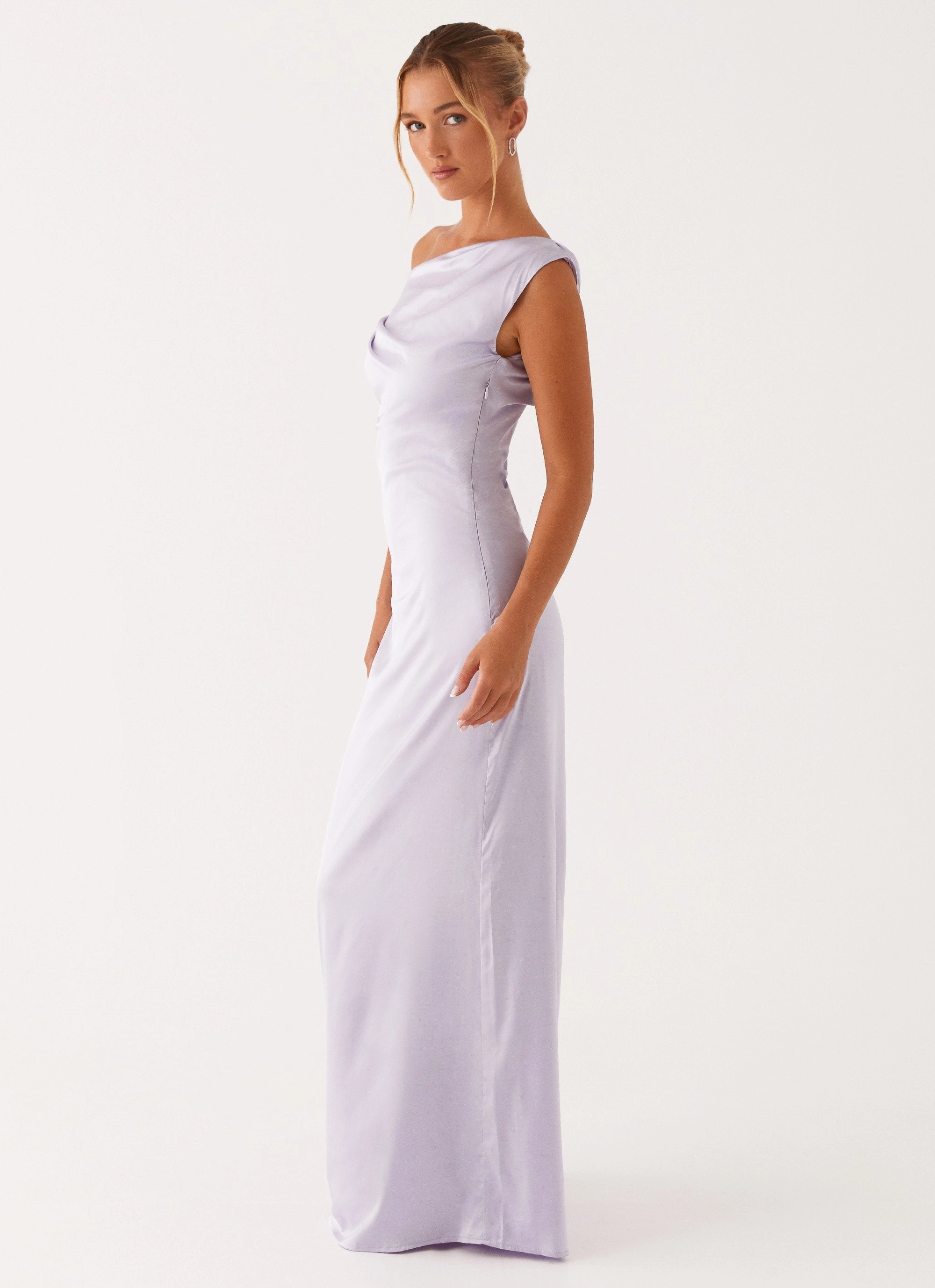 Heart Of Glass Satin Maxi Dress - Lilac Comfort Waist Fit Chic Tailoring