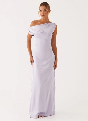 Subtle Elegance elegant design Heart Of Glass Satin Maxi Dress - Lilac